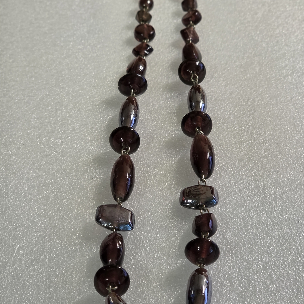 Elegant Burgandy & Silver Art Glass Beaded Necklace